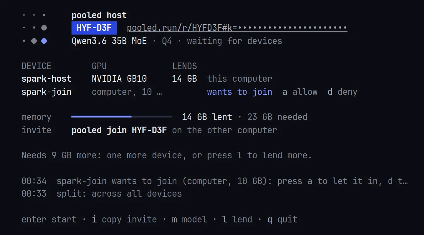 The host screen: spark-join wants to join, a allow, d deny